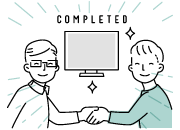 稼働を開始してお客様と握手するイラスト